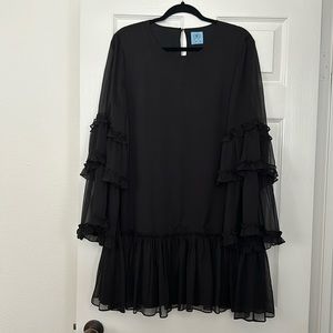 Black chiffon shift dress with adorable sleeves.